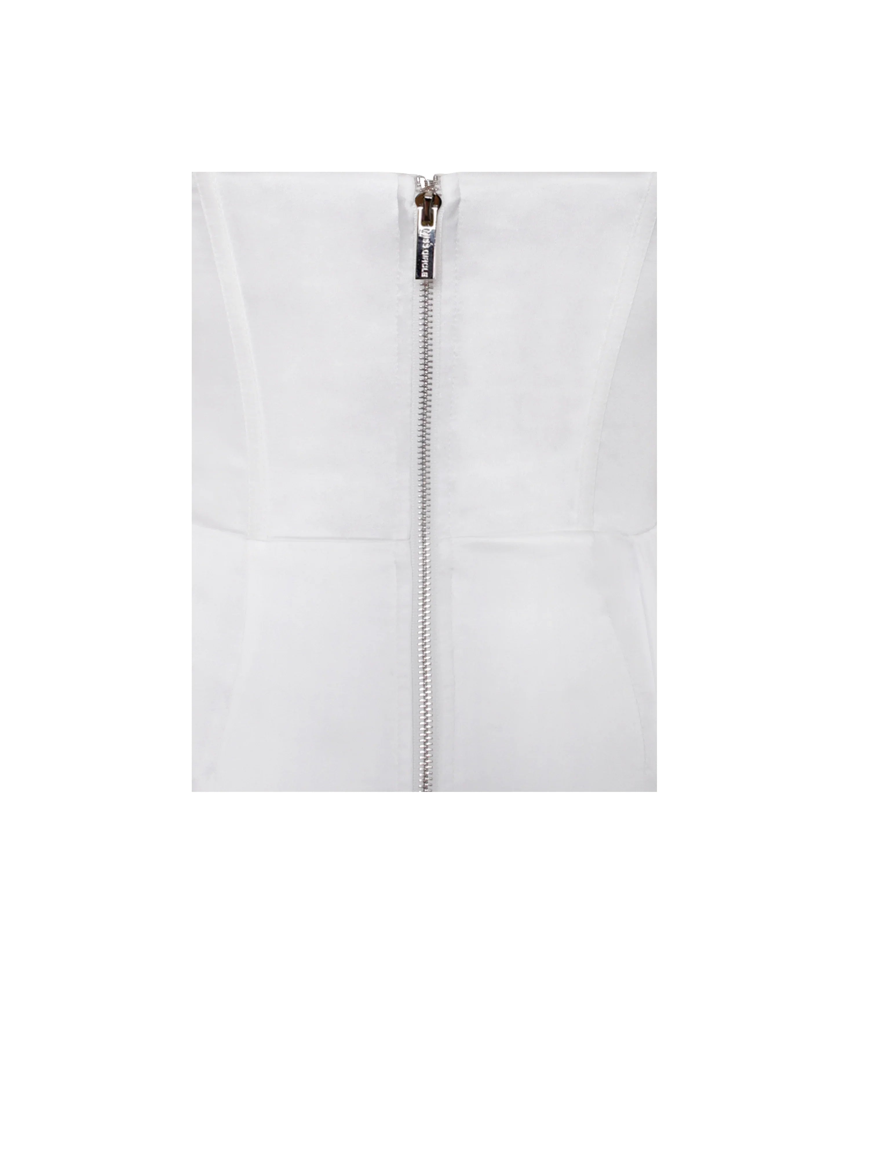 Vanity White Satin High Slit Draping Corset Gown With Crystals