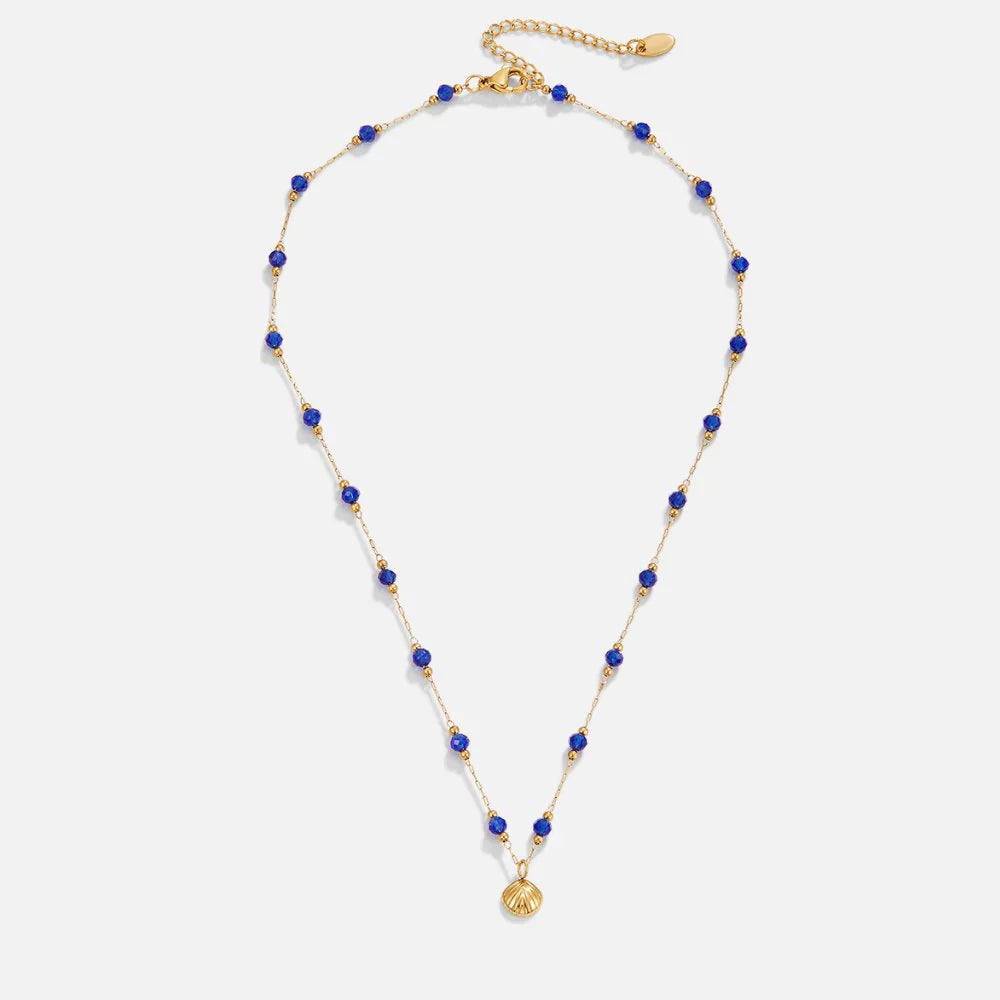 Vioraia Nerissa Gold Shell & Blue Bead Necklace