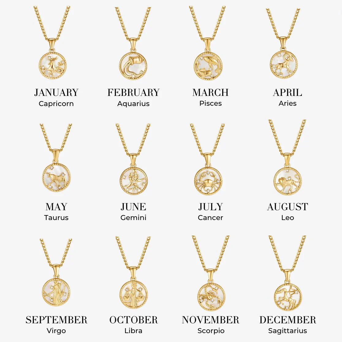 Vioraia White Shell Zodiac Coin Necklace