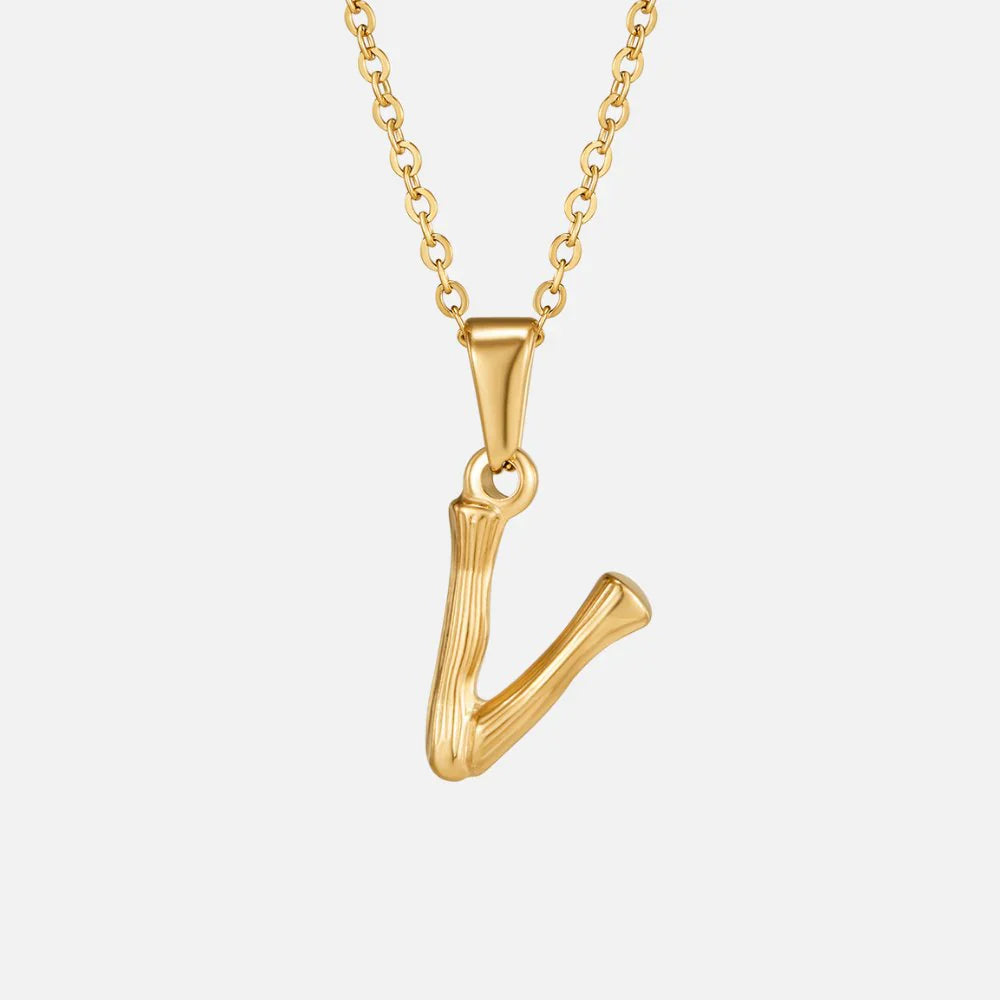 Vioraia Golden Bamboo Letter Pendant Necklace