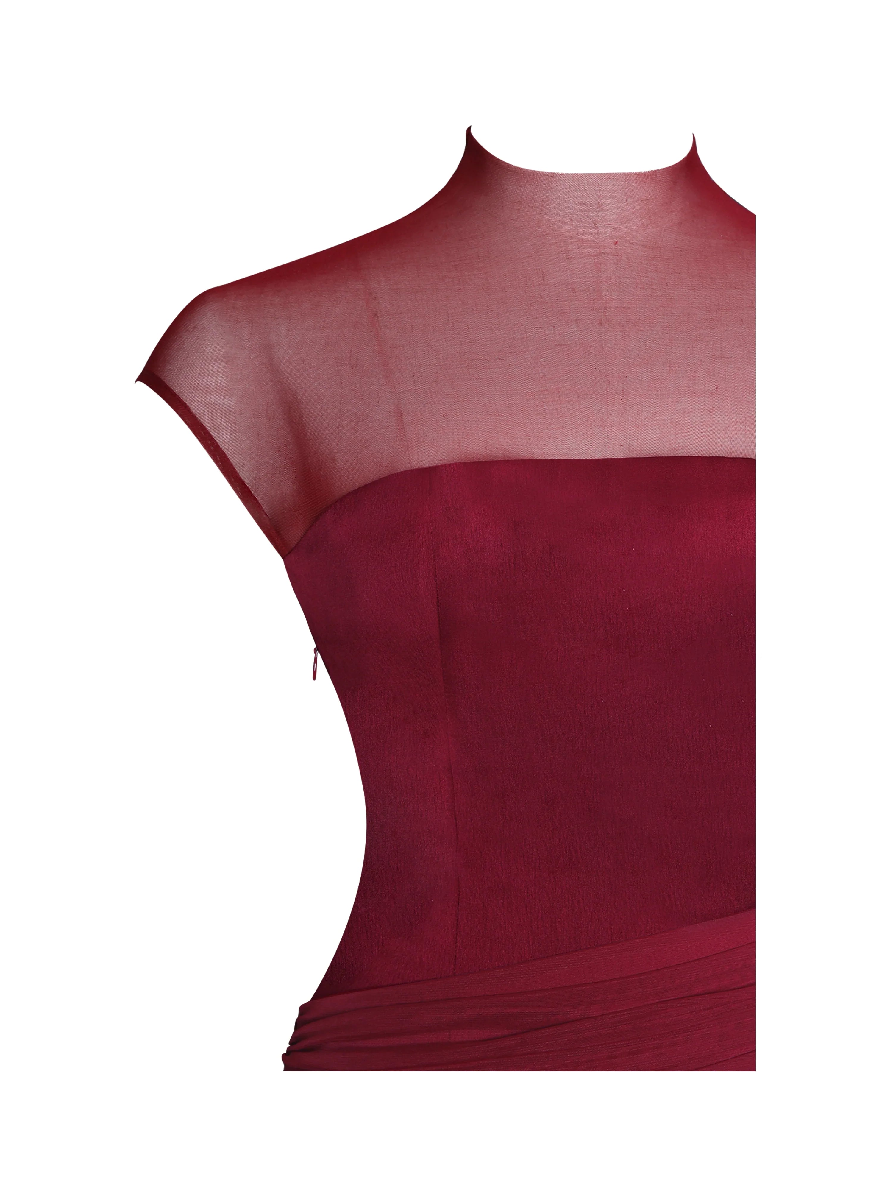 Fabienne Burgundy Mesh Cap Sleeve Mermaid Gown