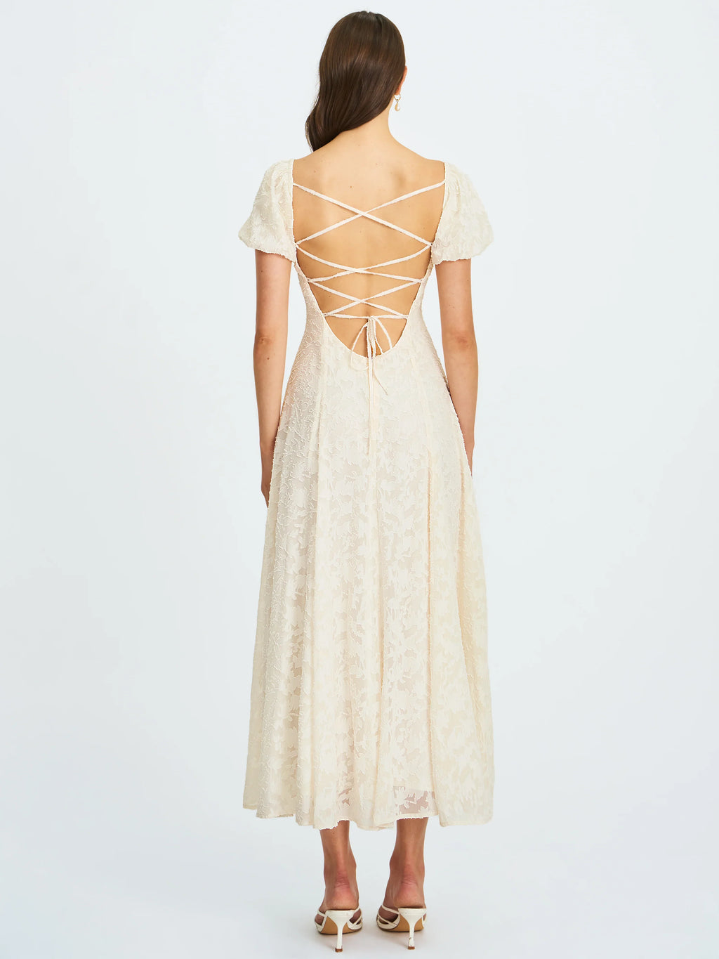 Pandora White Bubble Sleeve Backless Maxi Dress