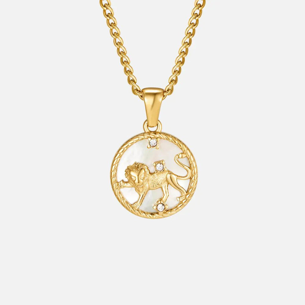 Vioraia White Shell Zodiac Coin Necklace