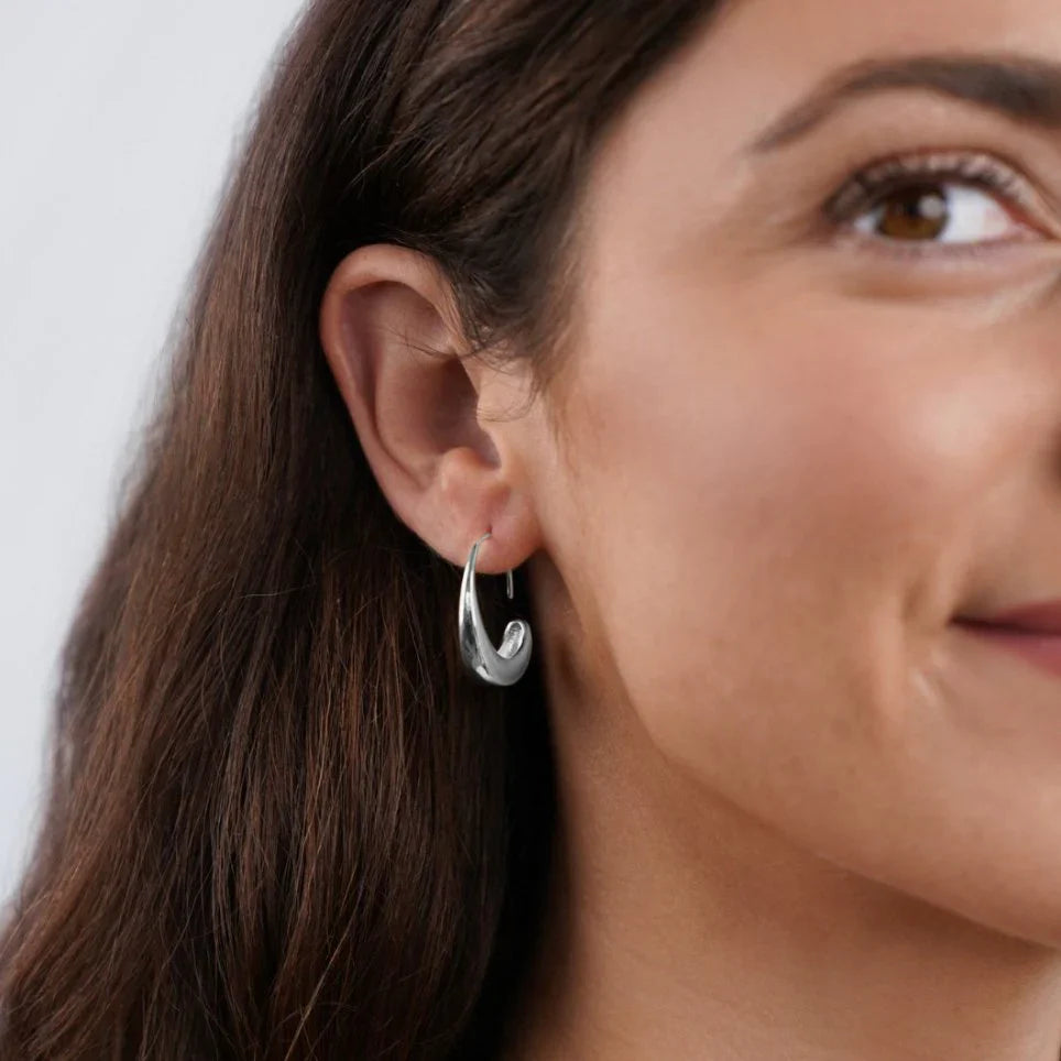 Vioraia Classic Silver Drop Hoop Earrings