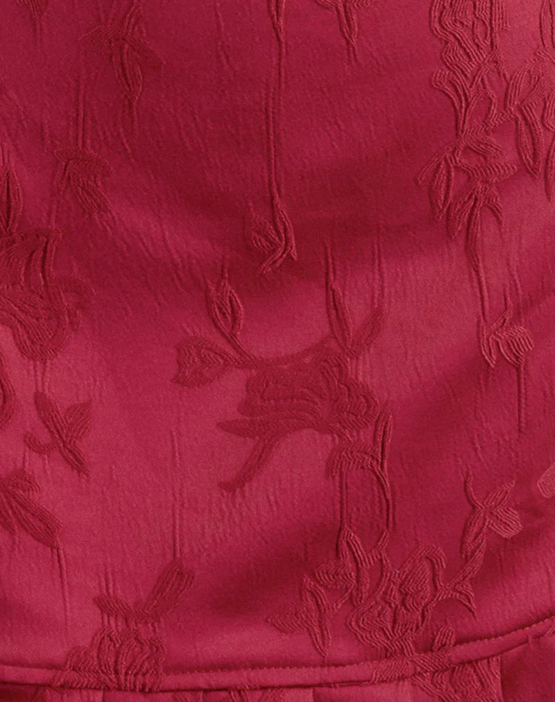 Benian Mini Dress in Satin Jacquard Red