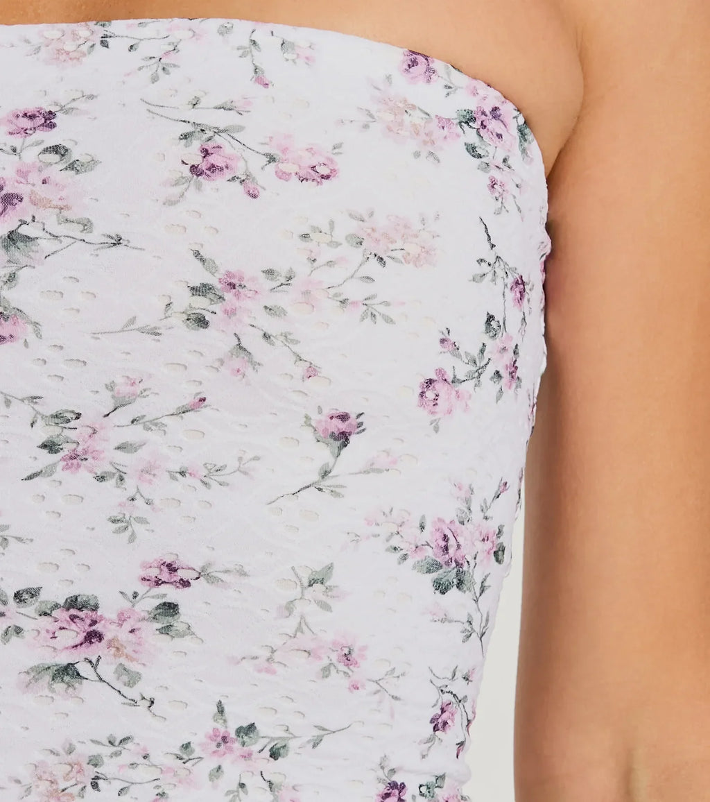 Sweet Ditsy Floral Eyelet Strapless Mini Dress