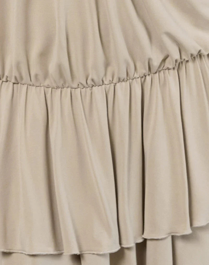 Suraya Plunge Mini Dress in Cupro Oatmilk
