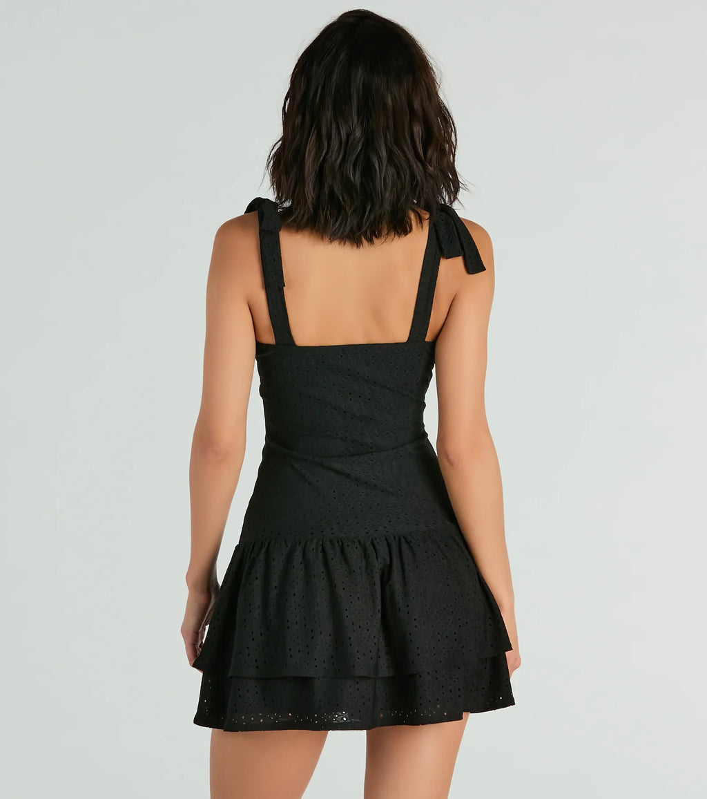 Life Is Sweet Eyelet Bodycon Ruffle Mini Dress