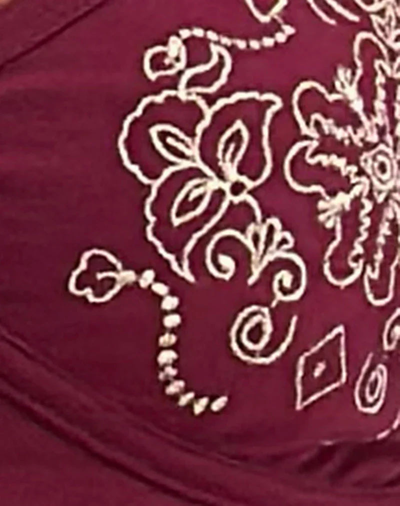 Dimaya Mini Dress in Burgundy with Floral Embroidery